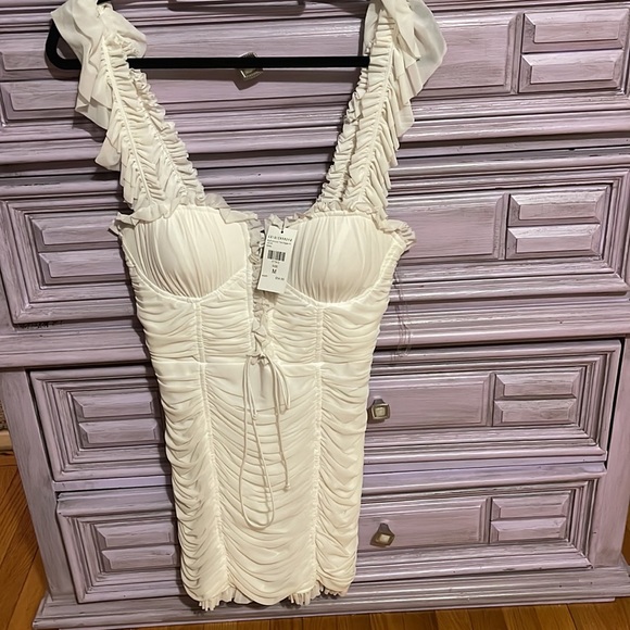 Mini White Ruched Dress - Picture 3 of 4